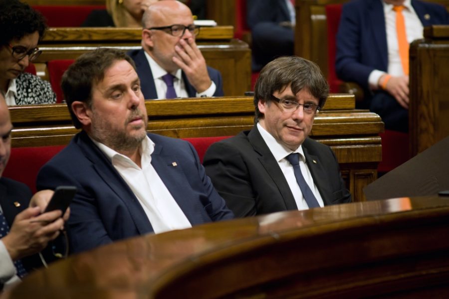 Oriol Junqueras en Carles Puigdemont; vice- en minister-president van Catalonië
in het Parlament.