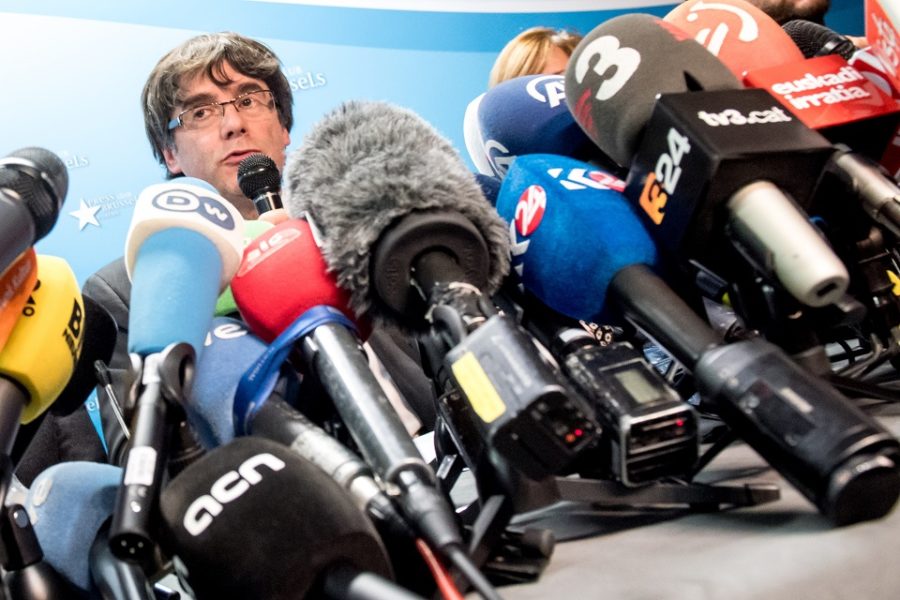 De Catalaanse President Carles Puigdemont in Brussel, niet voor de N-VA, maar
voor een persconferentie.
