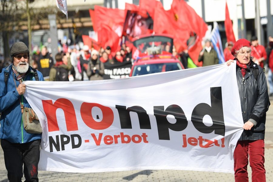 Protest tegen NPD in Wetzmar, Duitsland, 2018