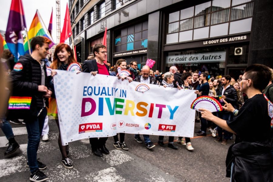 PVDA/PTB-delegatie in de Gay Pride parade, 19 mei 2018, Brussel.
