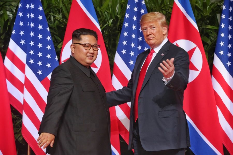 Singapore 12 juni 2018, Kim Jong Un en Donald Trump ontmoeten elkaar.