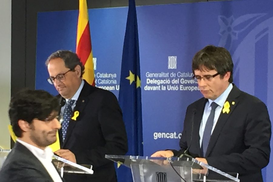 Twee Catalaanse minister-presidenten: Quim Torra en Carles Puigdemont.