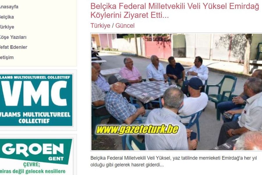 De pagina van de Gazete Turk met het artikel over de campagne van Veli Yüksel in
Turkije.