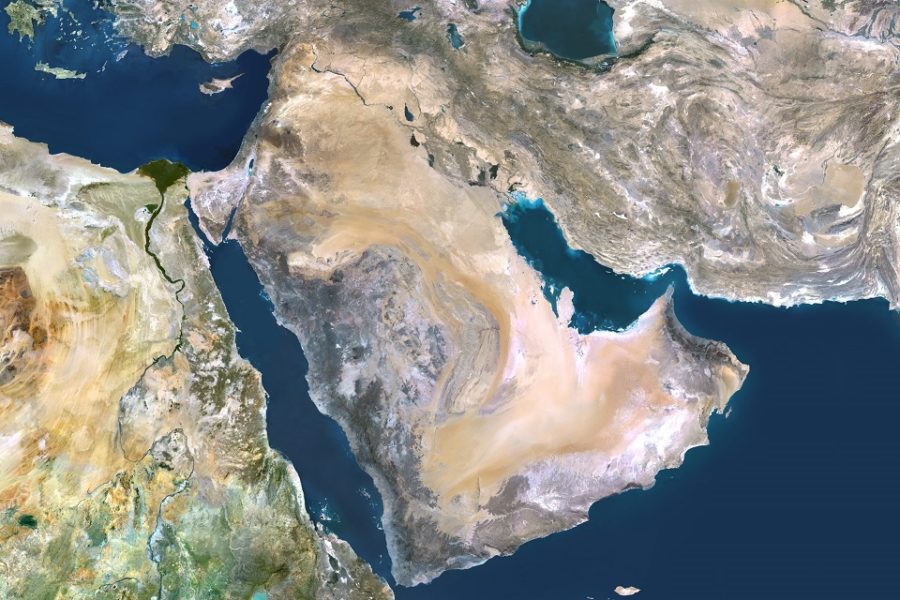 Het Midden-Oosten met centraal het Arabische schiereiland.