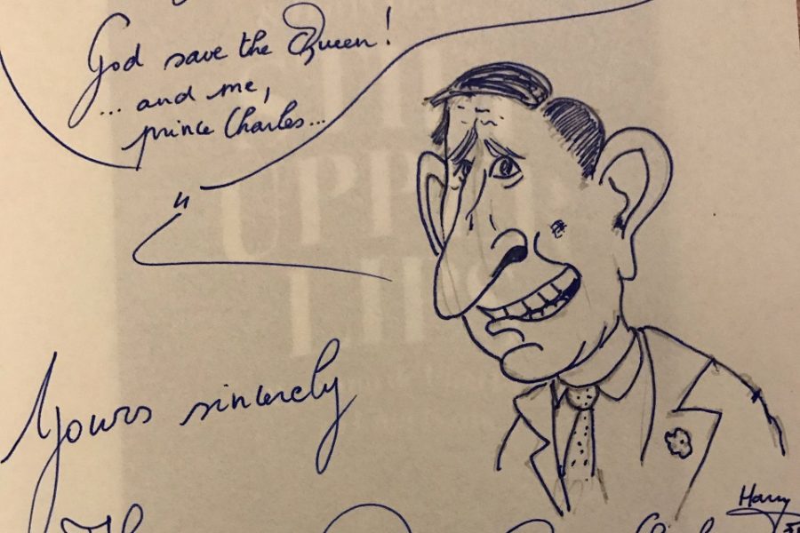 Een cartoon van Prince Charles door de auteur.