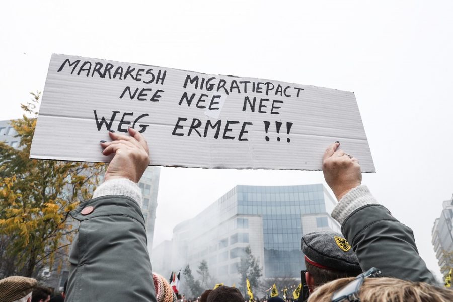 Protest tegen het Marrakeshpact in Brussel.