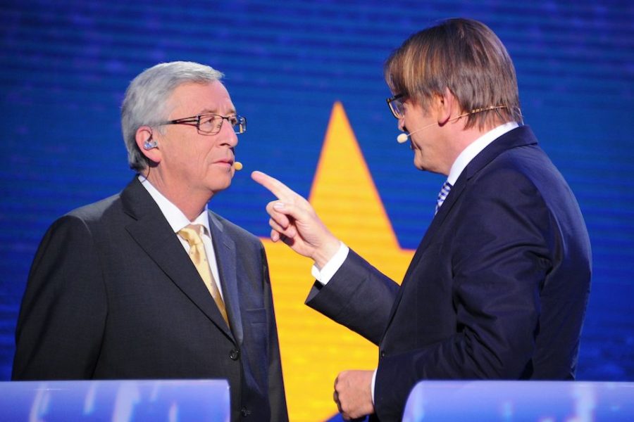 Euronationalisten Juncker en Verhofstadt zullen in mei de strijd moeten aangaan
met soevereinisten.