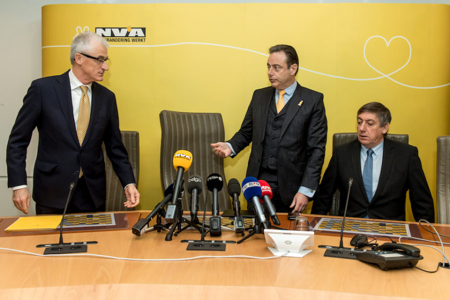 BELGIUM , BRUSSELS , JAN. 14, 2019 – Press conference of Flemish nationalist
party N-VA – Flemish Minister-President Geert Bourgeois, N-VA chairman Bart De
Wever and Former Vice-Prime Minister and Interior Minister Jan Jambon Copyright
Danny Gys / Reporters

Reporters / GYS