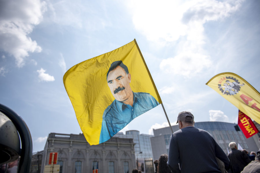 Koerden houden een betoging in Brussel, Belgie op woensdag 22 mei 2019 voor de
vrijlating van Abdullah Öcalan, leider van de PKK.