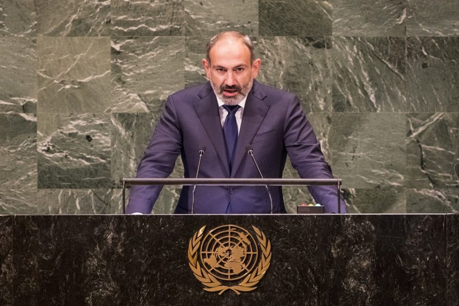 Armeens eerste minister Nikol Pashinyan tijdens een toespraak voor de VN.