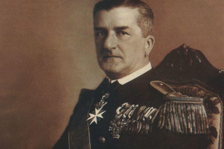 Admiraal-zonder-vloot MIklos Horthy, vader des vaderlands van de ‘rompstaat’
Hongarije.