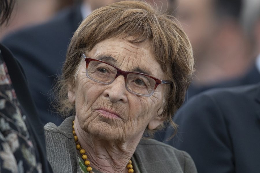 Agnes Heller tijdens de herdenkingsplechtigheid voor Anne Frank in juni 2019