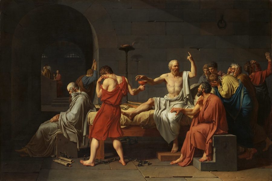 De dialoog Crito speelt zich af in de dodencel van Socrates, hier afgebeeld door
Jacques-Louis David (1787)