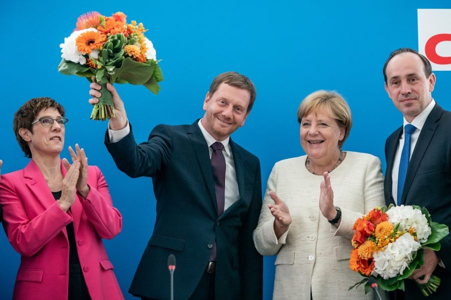 v.l.n.r. AKK, Kretschmer, Merkel, Ingo Senftleben
