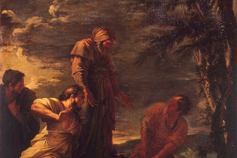 ‘Democritus en Protagoras’ van Salvator Rosa. Protagoras is rechts afgebeeld.