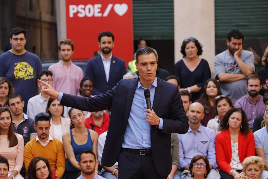 Pedro Sanchez, tijdens een verkiezingsmeeting van zijn socialistische PSOE.