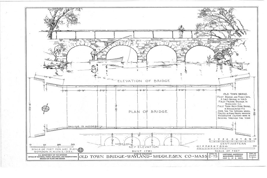 Plan van Old Town Bridge in Wayland, Massachussets (1791)