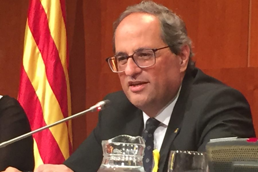 Quim Torra, uitgespeeld als president van de Catalaanse regering.