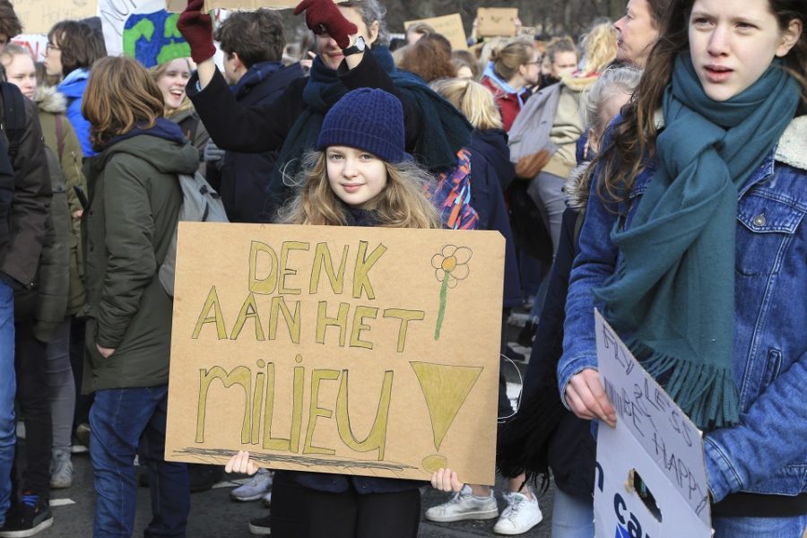 Een protestbord op een klimaatmars in Nederland