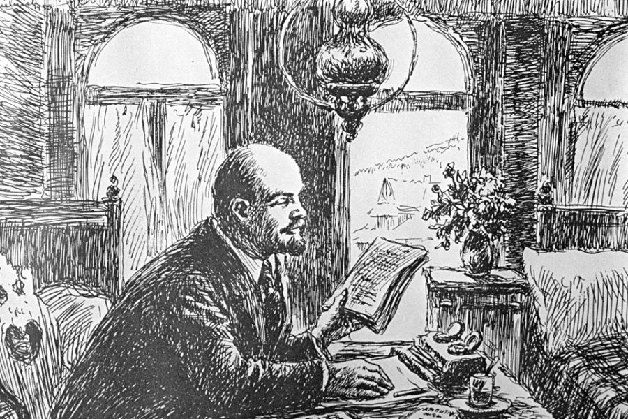 Lenin aan het werk in Bely Dunayets.