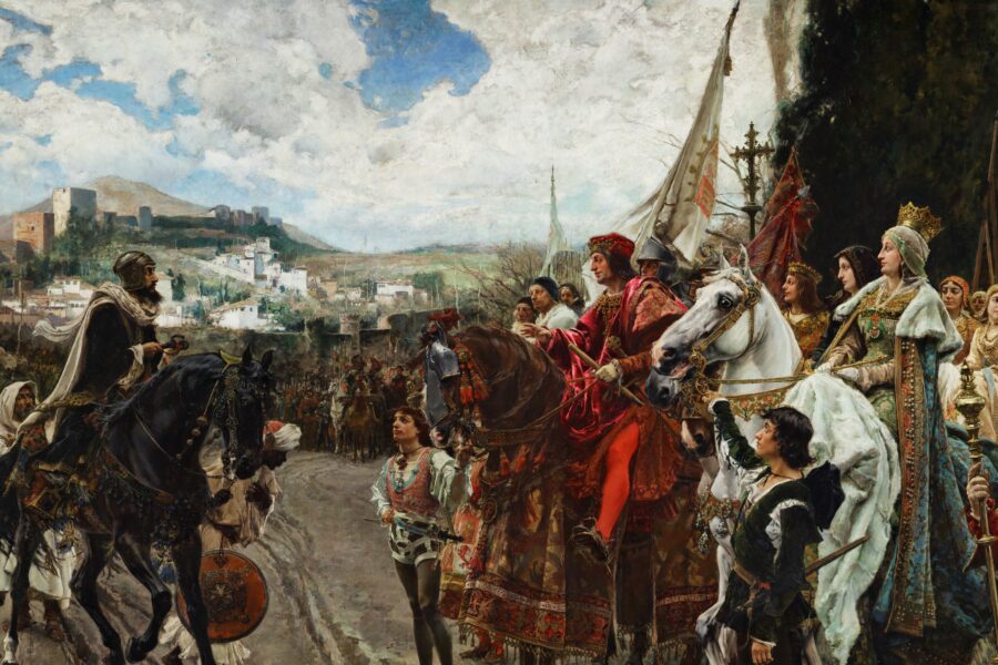 De Reconquista blijkt zowaar een antikoloniale strijd geweest te zijn.
(Schilderij: ‘De capitulatie van Granada’ van Francisco Pradilla y Ortiz, 1882)