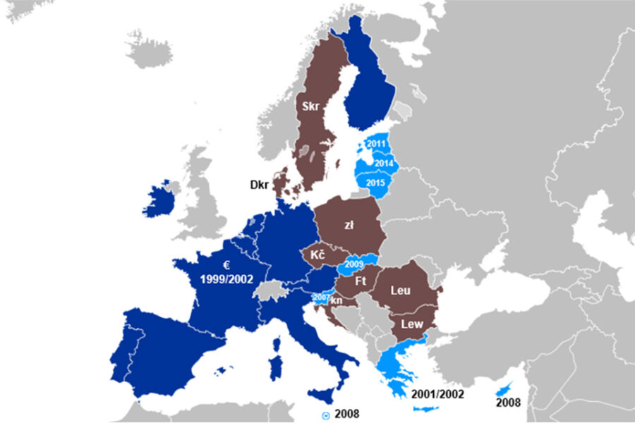 Momenteel hebben acht EU-lidstaten, goed voor samen ruim 100 miljoen inwoners,
de euro nog altijd niet ingevoerd.