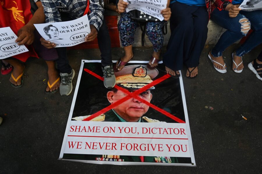 Protest tegen generaal Min Aung Hlaing, de sterke man van Myanmar