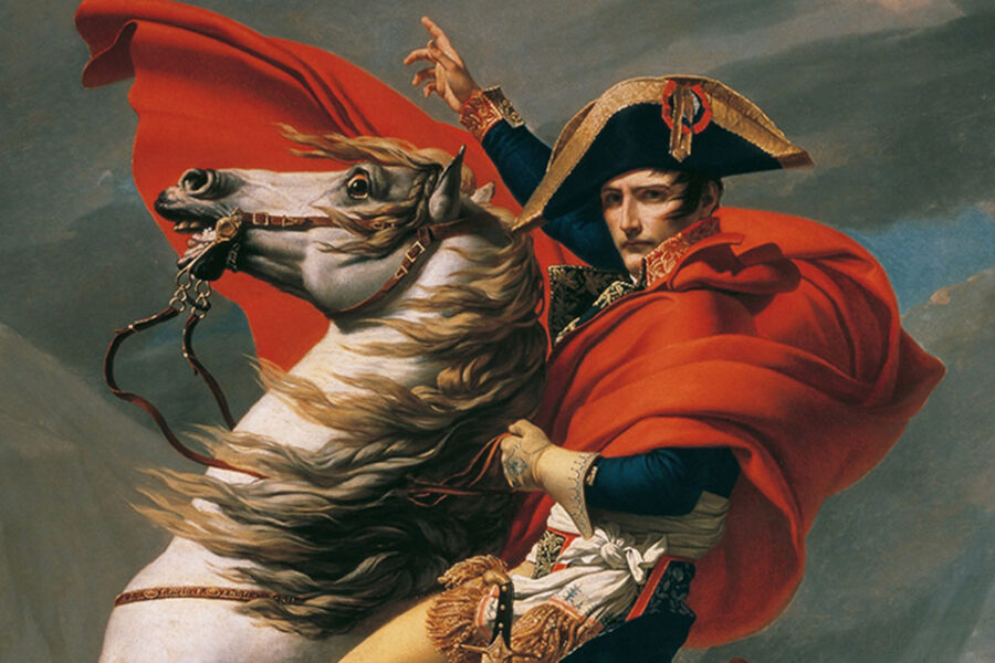 Napoleon trekt de Alpen over (geschilderd door Jacques-Louis David; 1805). Moet
de Keizer herdacht worden, of niet? Het debat woedt in Frankrijk.