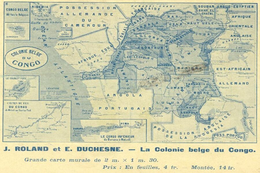 Kaart van Congo als Belgische kolonie in 1914.
