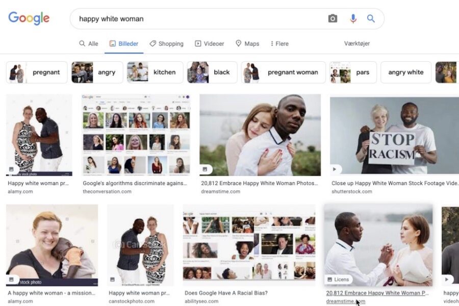 Zoekresultaten als je ‘Happy white woman’ googlet.
