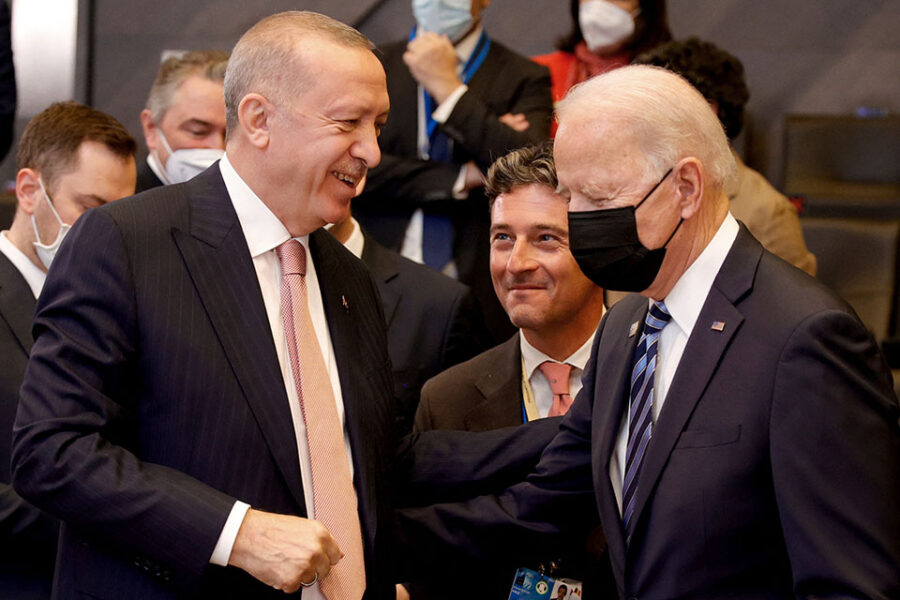 De Amerikaanse president Joe Biden en zijn Turkse ambtsgenoot Recep Tayyip
Erdogan.