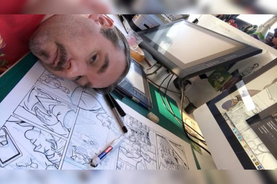 Mario Boon tekent nog met potlood, maar componeert zijn strip op de computer.