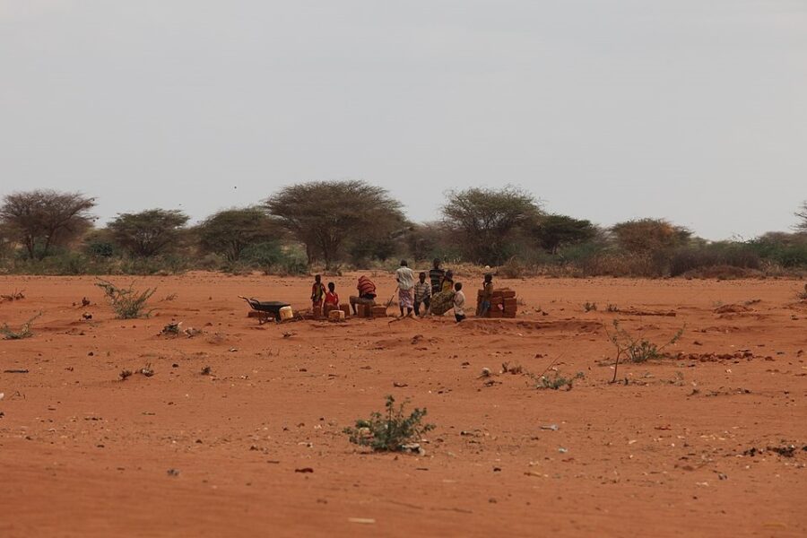 Somalische vluchtelingen aan de rand van het Dabaab-vluchtelingenkamp in Kenia.
