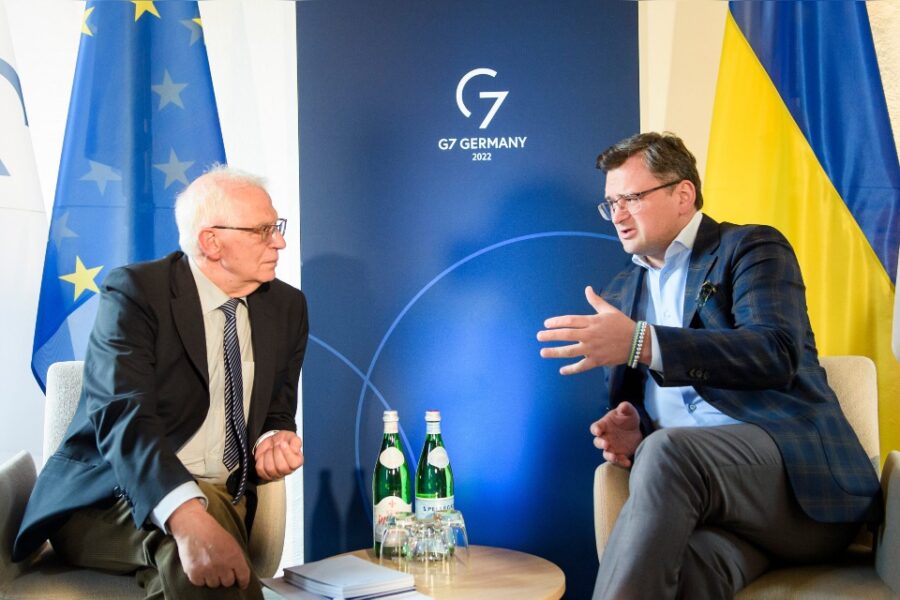 European Commission vice-president in charge for High-Representative of the
Union for Foreign Policy and Security Policy Josep Borrell (l-r) and Minister of
Foreign Affairs of Ukraine Dmytro Kuleba meet for bilateral talks at Gut
Weißenhaus in Wangels, on Mai 13, 2022. PHOTO/GREGOR FISCHER