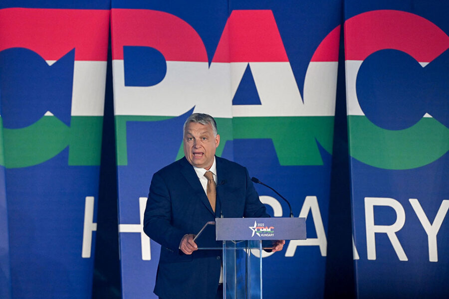 Viktor Orban tijdens zijn toespraak.
