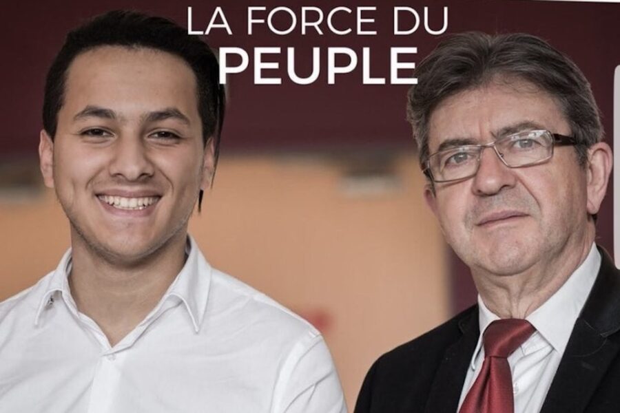 De beruchte Taha Bouhafs (links) op de verkiezingsaffiche met Jean-Luc Mélenchon