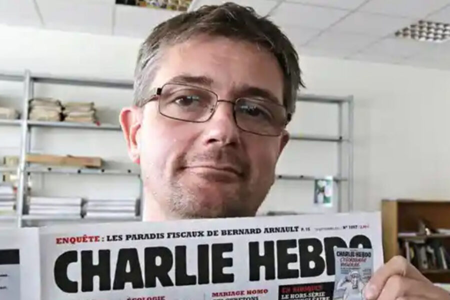 Charlie-redacteur Stéphane Charbonnier, omgekomen in de raid van januari 2015.