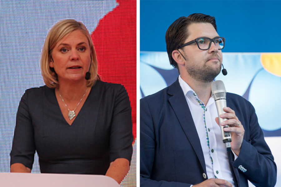 Eerste minister Magdalena Andersson en oppositieleider Jimmie Akesson (Zweedse
demorcaten) strijden om de titel van grootste partij in Zweden.