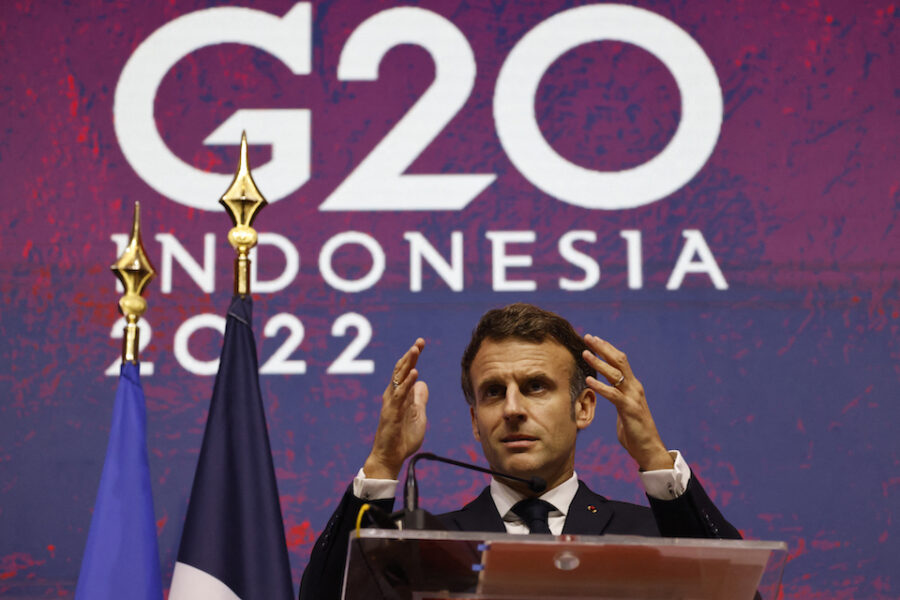 Emmanuel Macron tijdens de G20 top in Bali, toevallig vlakbij de B20 top in
Bali.
