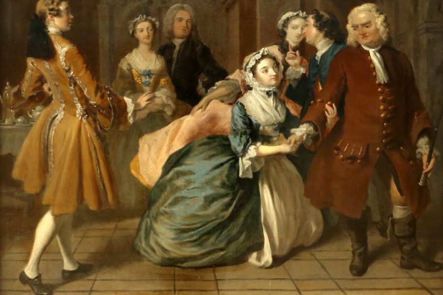 ‘Pamela vraag Sir Jacob Swinford om zijn zegen.’
Scène uit de roman ‘Pamela’ van Samuel Richardson (1740).