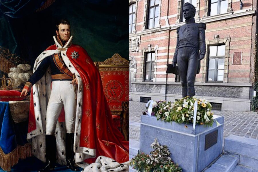 Koning Willem I en rechts zijn standbeeld in Gent.