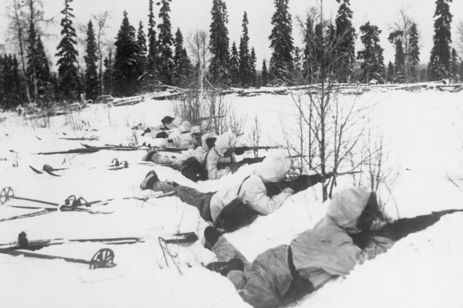 Finse ski-troepen in januari 1940 tijdens de Winteroorlog tegen de Sovjet-Unie.