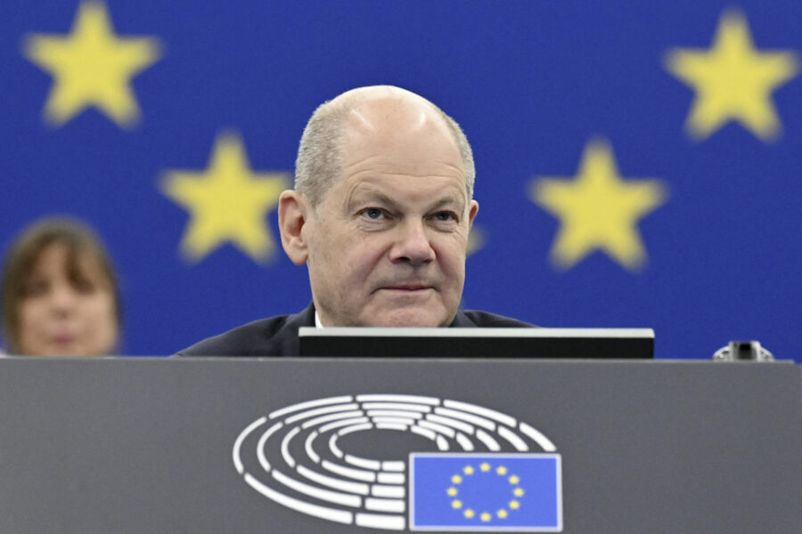 Olaf Scholz sprak in het Europees Parlement in Straatsburg.