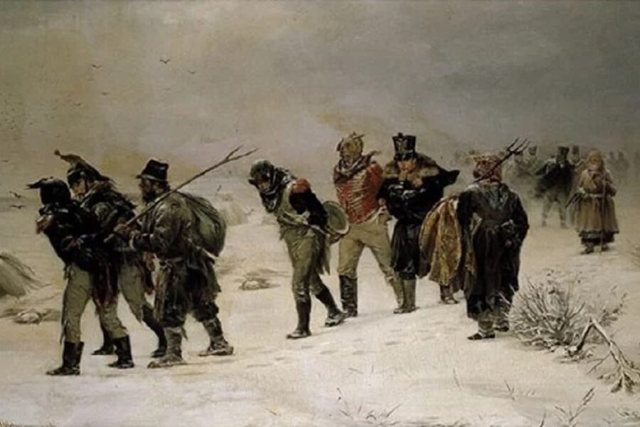 De terugtocht uit Rusland, schilderij van Illarion Prjanisjnikov