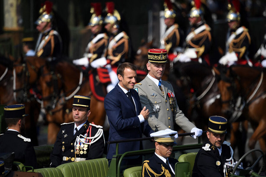 Een beeld uit 2018. President Macron tijdens de viering van 14 juillet.