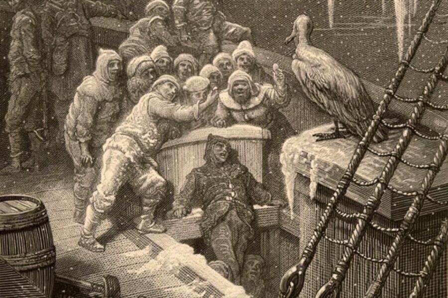 Gustave Doré: de (later noodlottige) ontmoeting met de albatros uit Rime of the
Ancient Mariner van Coleridge.