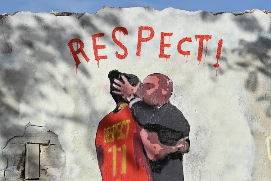 Een muurschildering in Barcelona…