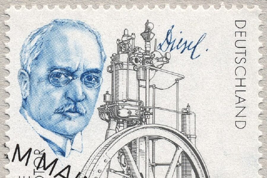 Rudolf Diesel (1858-1913) op een Duitse postzegel (1997)