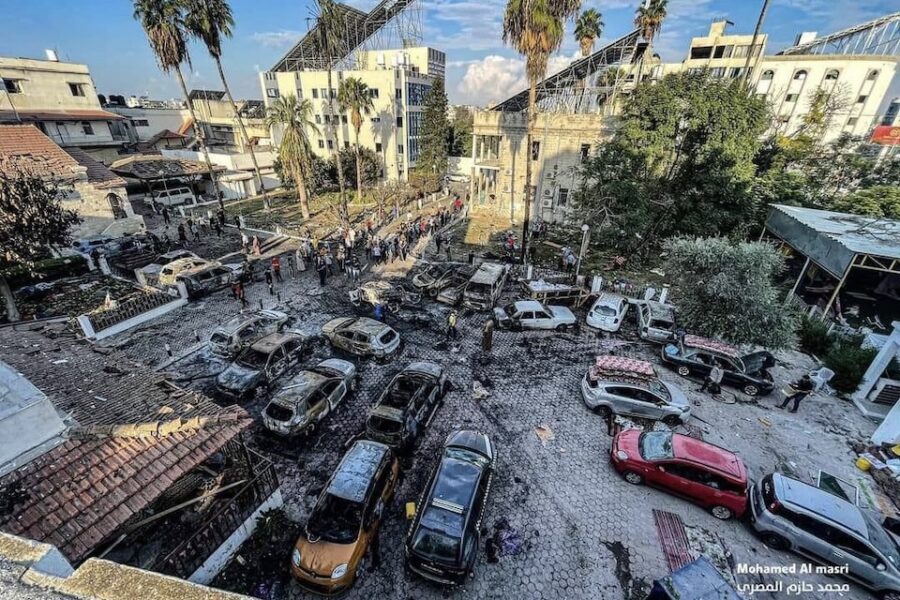 De dag na de raketinslag bleek die vooral de parking getroffen te hebben en niet
afkomstig van Israëlische kant.