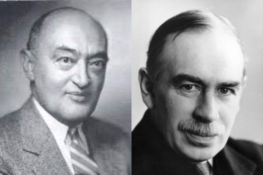 Joseph Schumpeter (links) en John Keynes.
